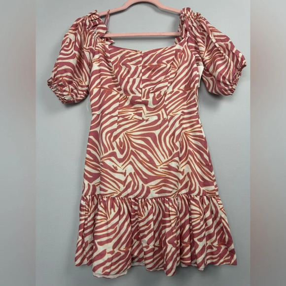Karina Grimaldi Martha Cotton Blend Print Mini Dress in Sand Stone Zebra - Picture 1 of 7